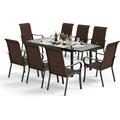 MFSTUDIO Outdoor Dining Set for 8 Patio Dining Furniture Set with 1 Extendable Metal Table and 8 Wicker Dining Chairs