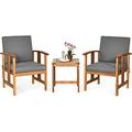 YFENGBO 3 Pieces Patio Set Includes Set of 2 Outdoor Acacia Wood Cushioned Chairs and Coffee Table for Garden Backyard Poolside Bistro and Deck Patio Conversation Chat Set (Gray)