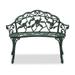 Resenkos Outdoor Cast Aluminum Patio Bench Porch Bench Chair with Curved Legs Rose Pattern Antique Green