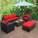 Pieces Patio Wicker Furniture Set Outdoor PE Rattan Conversation Couch Sectional Chair Sofa Set with Royal Blue Cushion