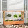 Amijoy Raised Garden Bed with 2-Sided Trellis & Hanging Roof Fir Wood Planter Box with Drainage Holes & Bottom Gaps Planter Trellis