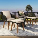 Glavbiku 4 Seat Metal Patio Chair Sets Outdoor Woven Rope Conversation Set with Cool Bar Table Beige