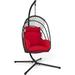 Patio Egg Chair with Stand Hanging Egg Swing Chair with Removable Pillow & Cushion Indoor Outdoor Foldable Hammock Chair with Steel Rustproof Frame for Garden Porch Yard (Red)