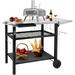 Outdoor Grill Cart Table Pizza Oven Stand Three-Shelf Stainless Steel Food Prep Table Patio BBQ Grill Table Bar Cart Kitchen Island with Wheels