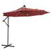 10 FT Patio Offset Hanging Umbrella Cantilever Outdoor Umbrellas with Solar LED Lights and 8 Steel Sturdy Ribs for Yard Garden & Deck Red
