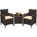 durable 3 Pieces Patio PE Rattan Wicker Chair Conversation Set Brown and Beige