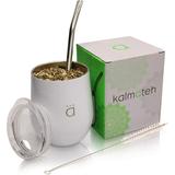 Yerba Mate Gourd - Double Walled Stainless Steel With BPA Lid Bombilla Filter Straw & Bombilla Cleaner -White 8 Oz