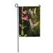 LADDKE Green Rain Two Hummingbirds Visit Pink Flowers in Raining Day Garden Flag Decorative Flag House Banner 12x18 inch