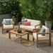 Denver Outdoor 4 Seater Acacia Wood Chat Set Brown Beige