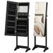 SONGMICS Mirror Jewelry Cabinet Standing Armoire Organizer Jewelry Storage with Full-Length Frameless LED Lights Built-in Makeup Mirror with 2 Drawers Black