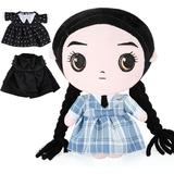 Wednesday Addams Plush Toy Doll Wednesday Doll Set with 3 Dress-Up Outfits 10 Inch Soft Plush Stuffed Halloween Wednesday Monster Doll with Dresses Birthday Gift DIY Toys for Girl Kids and Fans