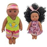 Set of 2 Black Baby Dolls 7 Inch African American Girl and Boy Dolls with Dresses - Perfect Birthday Gift for Kids Ages 2-6!