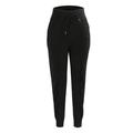 Drawstring Casual Sweatpants Women Polyester Fitness Loose Stylish Joggers for Sports Running Black L