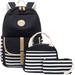 Canvas School Bag Suitable for Girls High School Laptop Striped Black