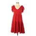 Max Studio Casual Dress - Mini V-Neck Short sleeves: Red Print Dresses - Women's Size Small