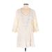 Gretty Zueger Casual Dress - Mini V-Neck 3/4 sleeves: Ivory Print Dresses - Women's Size Large