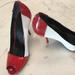 Gucci Shoes | Gucci Colorblock Peeptoe Heels | Color: Cream/Red | Size: 8