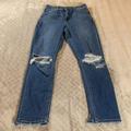 American Eagle Outfitters Jeans | American Eagle Womens 4 Denim Jeans Blue Distressed Mom Tapered Leg High Rise | Color: Blue | Size: 4