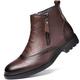 HIJAN Men's Ankle Boots Slip Resistant Anti-slip Wearable Leather Brogue Embossed Wingtips Double Side Zip Vintage Formal (Color : Brown, Size : 7 UK)