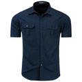 EUUDROBY Tshirts Mens Shirt Men Short Sleeve Cargo Shirts Cotton Casual Shirt Male Pocket Work Shirt-Dark Blue-Xxl