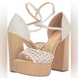 Jessica Simpson Shoes | Jessica Simpson Women's Aditi White Peep Toe Platform Sandal Heels Size 10 New | Color: Tan/White | Size: 10
