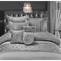 Luxurious Embroidered Casablanca Duvet Quilt Cover Bedding Set with Matching Pillowcases, Bed Throw with Pillow shams, Curtains & Filled Cushions Bed Linen Set (Silver, Super King Duvet Cover Set)