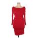 Fashion Nova Casual Dress - Party Cowl Neck 3/4 sleeves: Red Print Dresses - New - Women's Size X-Large