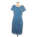 Talbots Casual Dress - Sheath Scoop Neck Short sleeves: Blue Print Dresses - Women's Size 10