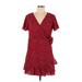 Relipop Casual Dress - Mini Plunge Short sleeves: Burgundy Print Dresses - Women's Size Large