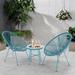 Bailongdoo 3 Piece Patio Conversation Set w/ Coffee Table & PE Rattan Chair Synthetic Wicker/All - Weather Wicker/Wicker/Rattan in Blue | Wayfair