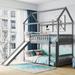 Twin Over Twin Bunk Bed with Slide, House Bed with Slide, Gray