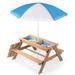 3-in-1 Kid Outdoor Wooden Picnic Table with Umbrella, Convertible Sand