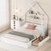 Queen Size House Platform Bed with 2 Drawers and Guardrails, Wooden Platform Bed Frame w/ House Shaped Headboard for Kids Teens