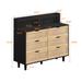 43.31"6 Drawers Rattan Storage Cabinet Rattan Drawer with LED Lights and Power Outlet,for Bedroom,Living Room,Black