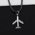 New Fashion Tibetan Silver Color Pendant Plane Airplane Necklace Choker Charm Black Leather Cord