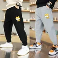 Children Cute Dog Shiba Inu Print Trousers for Boys 2023 Spring Autumn Black Grey Sweatpants Sport