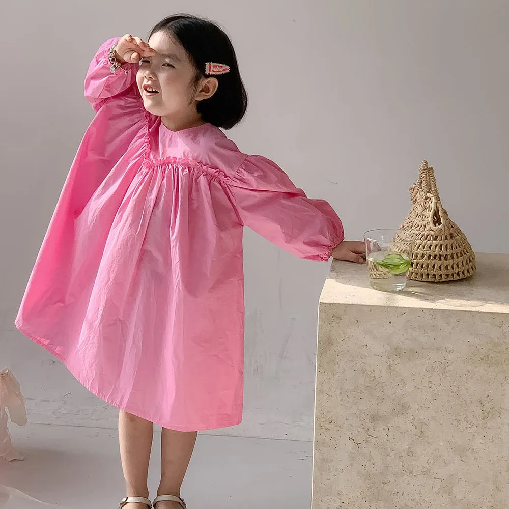 Mädchen Freizeitkleider Frühling Koreanische Mädchen Rosa Kleid Neu Langärmeliges Baby Prinzessinnen-Kleid Kinderkleidung 2026 Plissiert Image