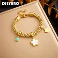 Dieyuro 316l Edelstahl Blume Stern Mond Charm Armband für Frauen Mädchen Mode neuen Schmuck Dame