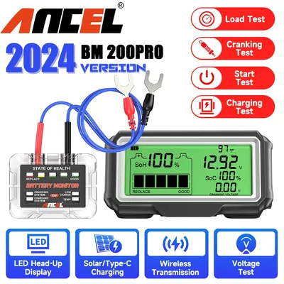 Ancel bm200 pro led batterie tester für 12v batterie monitor display batterie gesundheit soh soc tester analysator lade tester werkzeuge