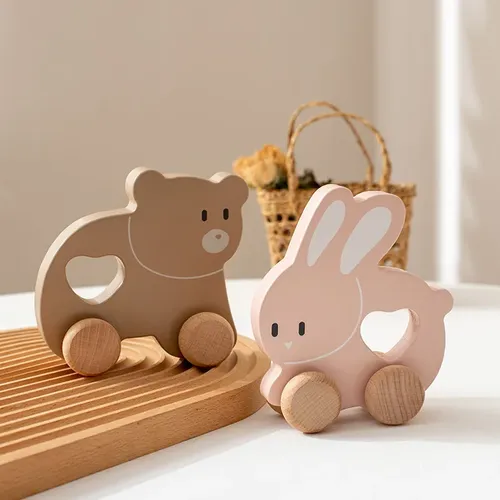 Holzauto Baby Trolley Spielzeug pädagogische Montessori Spielzeug Hand Koordination Kaninchen