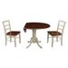 "42"" Dual Drop Leaf Table With 2 Madrid Chairs - Whitewood K12-42DP-C2P-2"