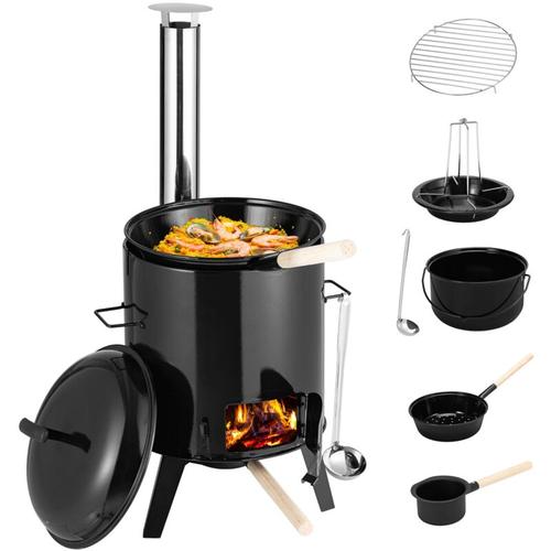 Juskys - Gulaschkanone 17 Liter mit Kessel & Pfanne - Outdoor Ofen zum Kochen, Braten & Grillen