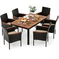 Costway 7 Pieces Rattan Patio Dining Set with Stackable Chairs and Umbrella Hole