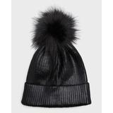 Metallic Beanie With Faux Fur Pom