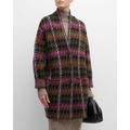 Luxe Houndstooth Jacquard Open-front Coat