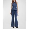 Sleeveless Flared Denim Jumpsuit