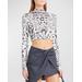 Tattoo-print Turtleneck Long-sleeve Fitted Crop Top