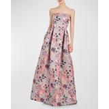 Hera Strapless Pleated Floral Jacquard Gown