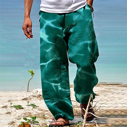 Herren Hose Hosen Sommerhosen Strandhose Kordelzug Elastische Taille 3D-Druck Farbverlauf Grafik-Drucke Komfort Casual Täglich Festtage Strassenmode Hawaiianisch Blau Grün Image