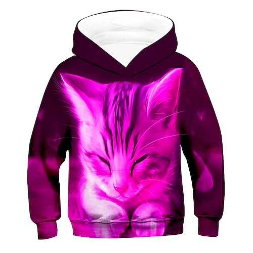 Mädchen 3D Graphic Tier Katze Kapuzenpullover Langarm 3D-Druck Aktiv kinderkleidung Image